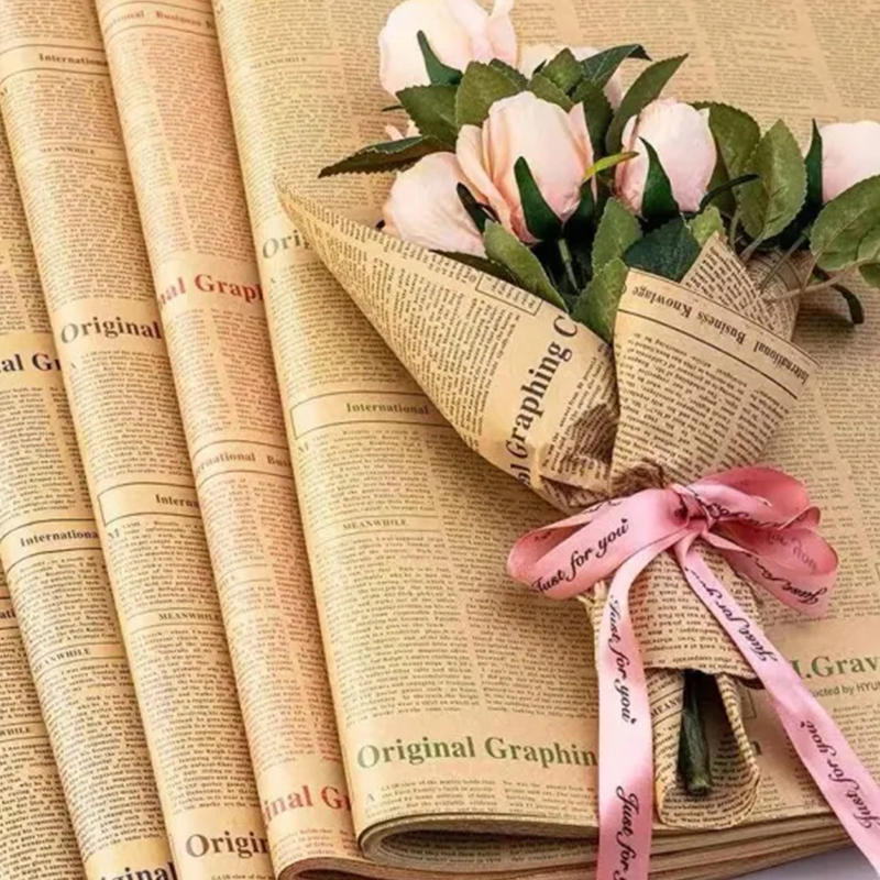 English old newspaper kraft gift box flower wrapping paper