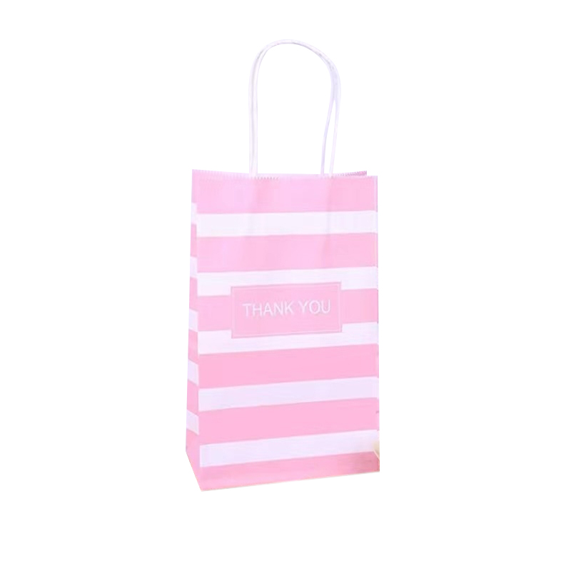 Pink and white stripes / animal paw print / solid color series with handle kraft paper bags
