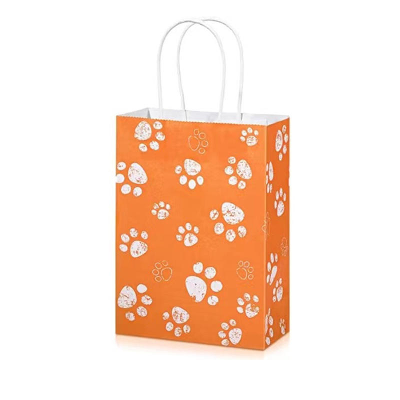 Pink and white stripes / animal paw print / solid color series with handle kraft paper bags