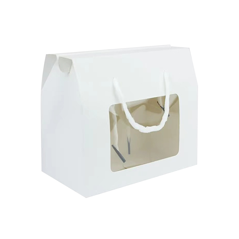 White portable cake cookie box with clear window and carrying handle