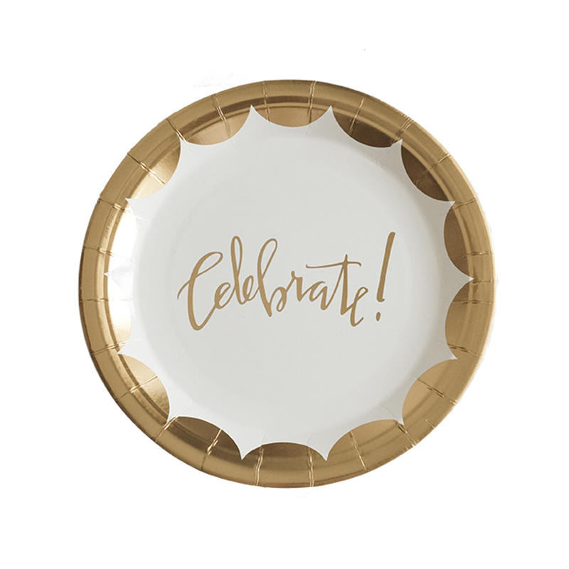 Disposable gold foil stamping paper plate and cup set