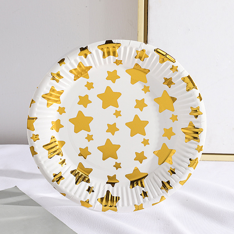 Disposable gold foil stamping paper plate and cup set
