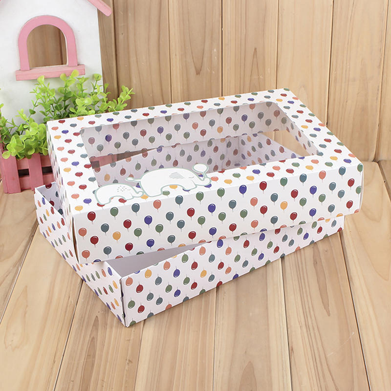 Lid and base box with window for packaging cookies and gifts for kids