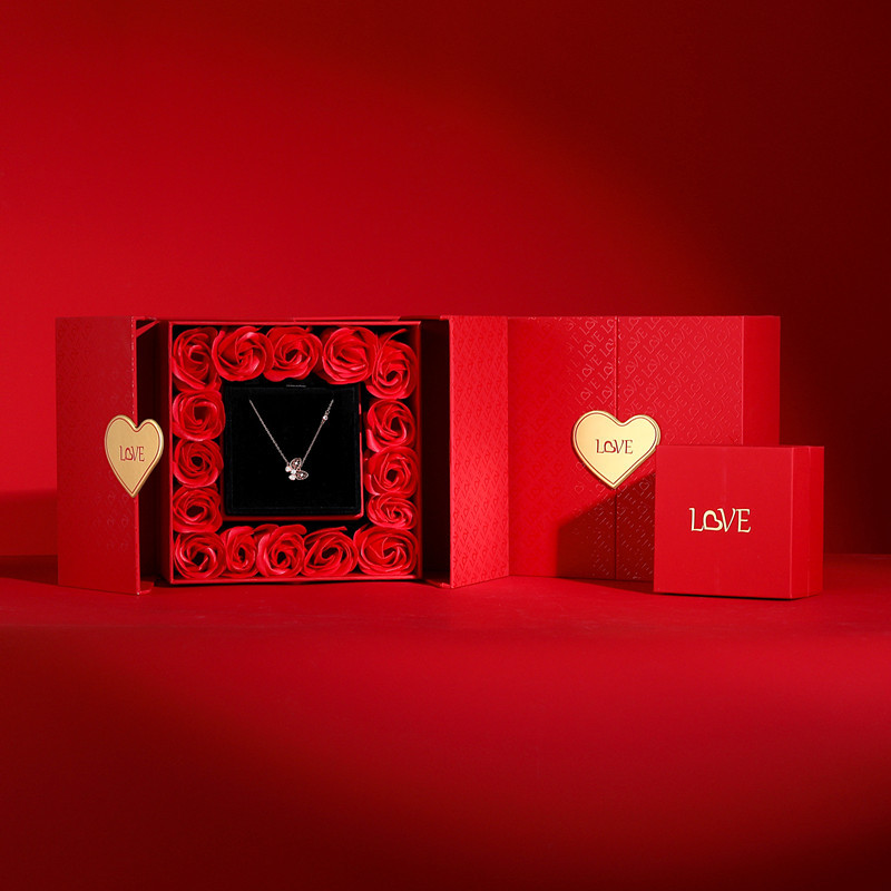 Valentine's Day Jewelry Lid and Base Gift Box and Bags Set