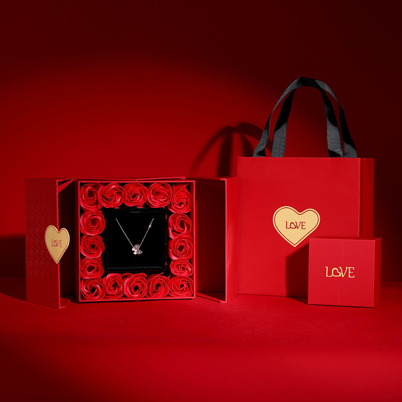 Valentine's Day Jewelry Lid and Base Gift Box and Bags Set