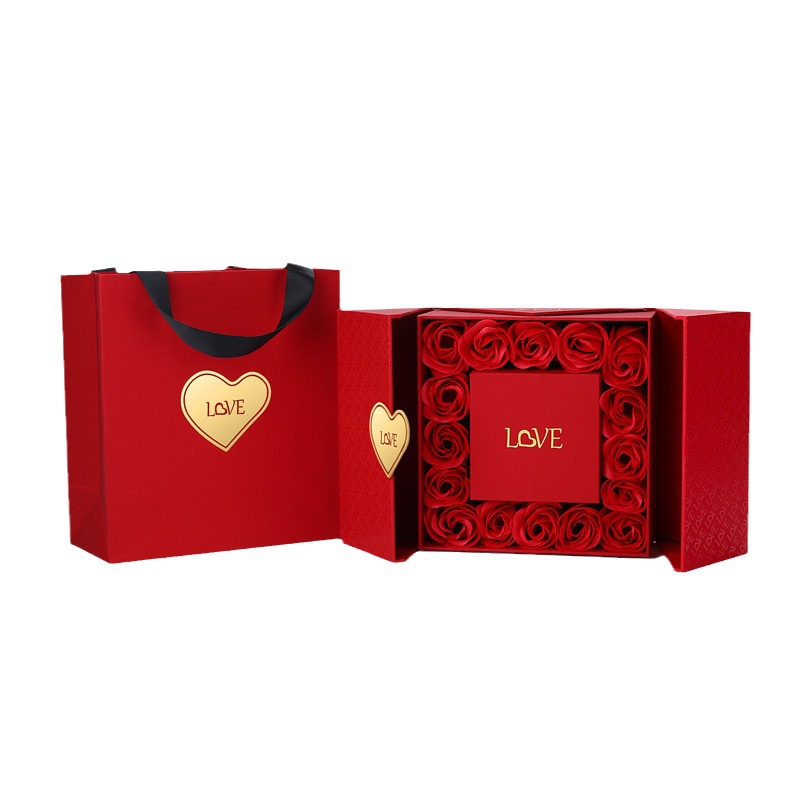 Valentine's Day Jewelry Lid and Base Gift Box and Bags Set