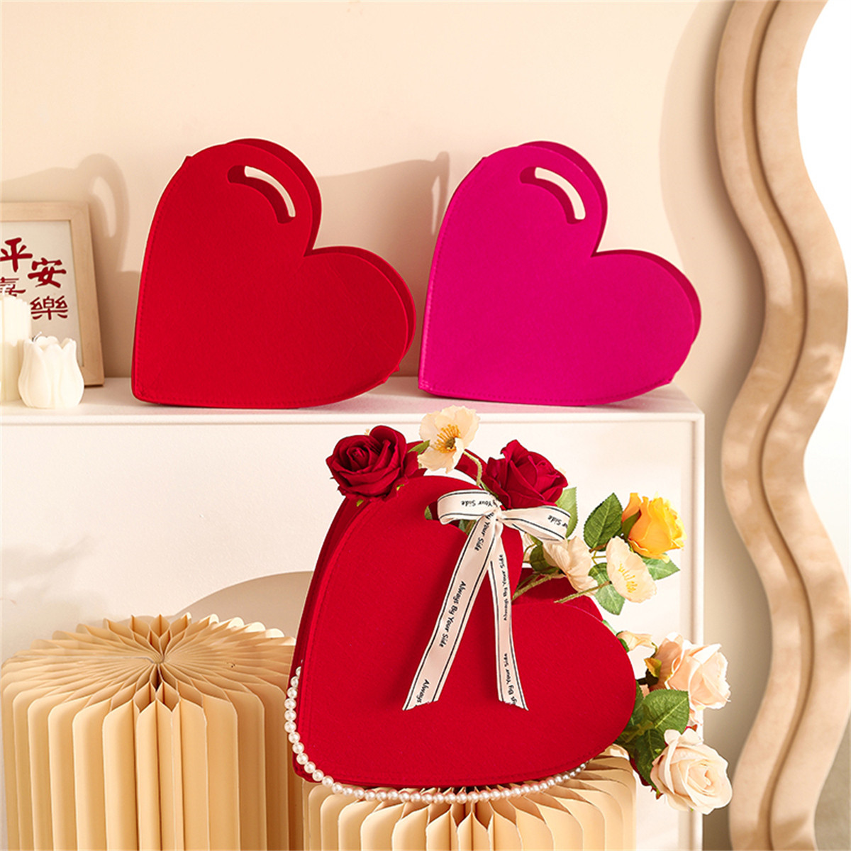 Premium Love Heart Shape Candy and Gift Flower Bags 